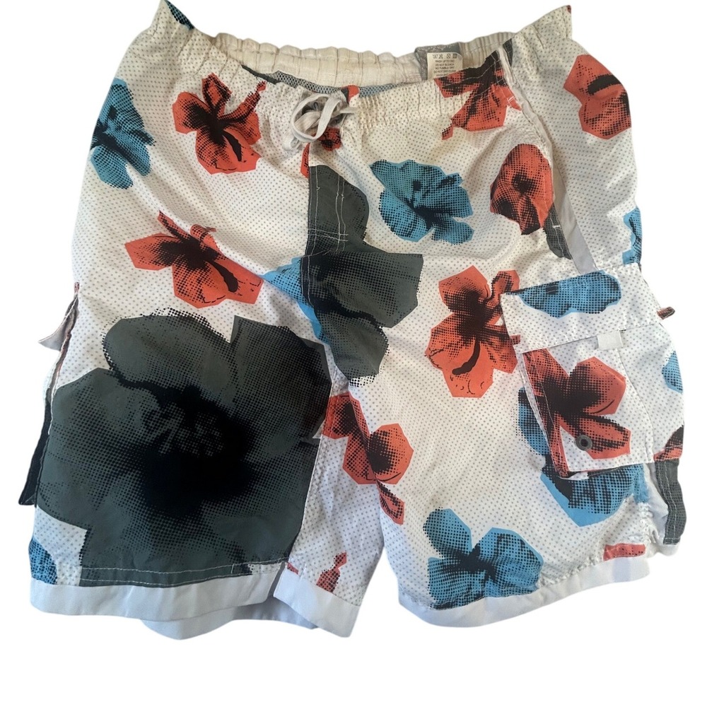 Banana Split‎ USA Mens XL Board Shorts Tropical Hibiscus Floral Mesh Lined White